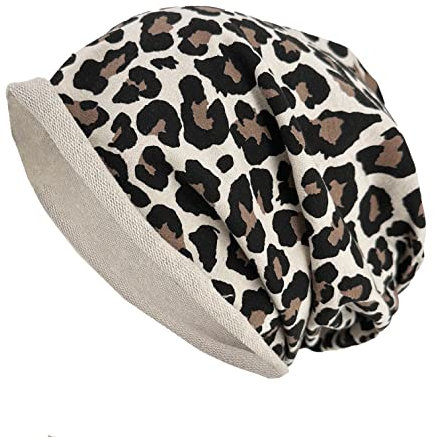 JOPHY & CO. Berretto 100% cottone Elastico e Lungo Unisex per Adulti Uomo Donna e Bambini Cappello in Stile Slouch Leggero cod.1213 (Beige Leopardato, Adulto)