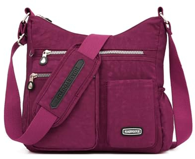 NOTAG Umhängetasche Damen, Leichte Mehrfach-Taschen Schultertasche Damen Wasserdicht Nylon Handtasche Umhängetasche (Hellviolett)