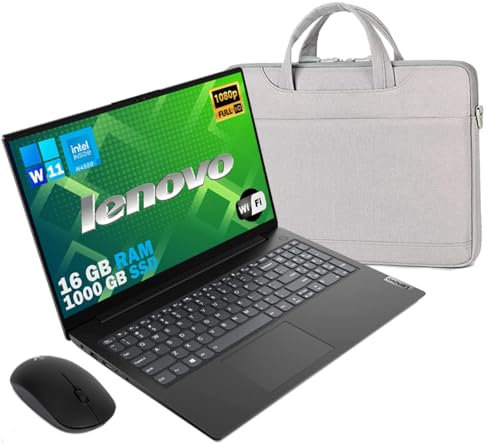 Lenovo, Pc portatile notebook pronto all'uso, Display FHD 15,6, cpu N4500, ram 16Gb, ssd 1000Gb, windows 11 pro, computer portatile MOUSEe BORSA OMAGGIO