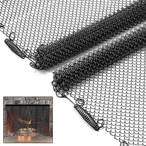 Memrita Kaminvorhang, 2 Packungen Funkenschutzgitter aus Metall mit Griffen für den Kamin, 2 Paneele, jedes Paneel misst 61 cm breit x 61 cm hoch, schwarz