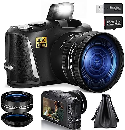 G-Anica 4K Digital Cameras for Photography and Video with Autofocus 16X Digital Zoom, 48MP Vlogging Camera, 3'' Flip Screen Compact Camera for Travel with 32GB SD Card
