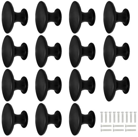 GOTRUST 15PCS Schrankknöpfe Schwarz 30mm Matt Runden Möbelknöpfe, Mattschwarze Küchenschrank Knöpfe, Kommodenknöpfe Schubladenknöpfe für Kleiderschrank, Kommoden, Schubladen, Küche