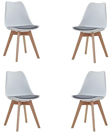 EGOONM Juego de 4 Sillas de Comedor, Sillas de Cocina con Cojín Acolchado de Lino, Nordicas Sillas para Cocina, Oficina, Sala de Estar (Blanco-GZ)