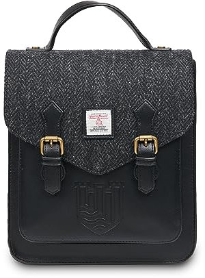 Islander HarrisTweed The Calton Rucksack, Schwarzes Fischgrätenmuster, Medium, Traditionell