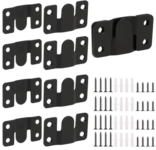 4 Pairs Interlocking Flush Mount Bracket Picture Hanging Hooks Black Stainless Steel Heavy Duty Photo Frame Hook Large Picture Hanger Buckle Furniture Connector Headboard Wall Mounting Hardware