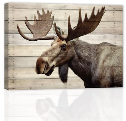 ZXHYWYM Großer Elch Wanddruck Wildtier Leinwandbilder rustikale Waldwildnis Tiermalerei Elmer Elch Kunstwerk für die Wanddekoration zu Hause in der Hütte mit Rahmen (D (60.00 x 90.00 cms))