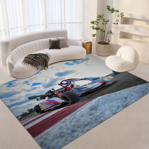 BKCCZ Kart Fahren Teppich Kinderzimmer 80x160cm Go Racing Carpet Moderner Teppich Wohnzimmer Rutschfester Teppich Junge Mädchen 3D Effekt