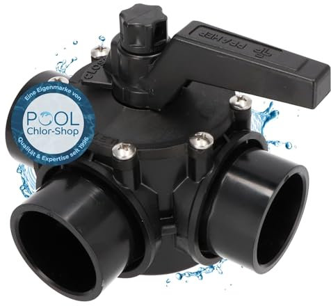 Duraol 3-Wege Kugelhahn mit 50mm Klebemuffe metrisch | Drehschieber mit Klebeanschluss 50mm | PVC-U Klebefittings | 3 Wege Absperrhahn für Pool | PVC Fitting Klebefitting Pool Zubehör