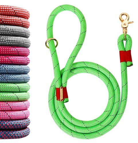 Fnsyxpm Grüne Hundeleine, reflektierend, handgefertigt, geflochtenes Nylon, Kletterseil, Hundeleine für mittelgroße und große Hunde (1,5 m – 1,9 cm)