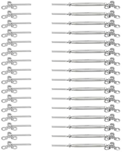 sourcing map Lot de 20 Kits de Câbles de Garde-Corps, en Acier Inoxydable T316, avec Tendeur à Bascule de 1/8 pour Poteau en Bois, Angle Réglable de 0 à 180°, Couleur Argent