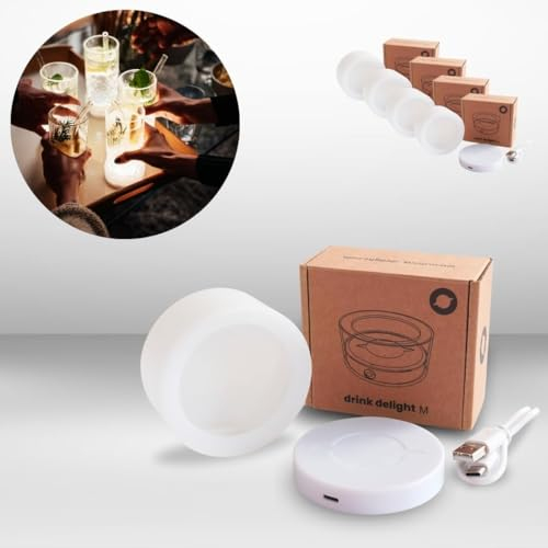 drink delight® LED Untersetzer Silikon 4er M | Haftet an Gläsern & Flaschen | 7 Farben per Knopfdruck | Aufladbar per USB-C | Langlebig & robust I Ideal für Partys | Hamburger Startup