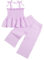 Miipat Vestiti per Bambina Estate Abbigliamento Set Maglietta a Sospensori e Pantaloni 2 Pezzi Set Vestiti per Bambina Viola 80 18-24 Mesi