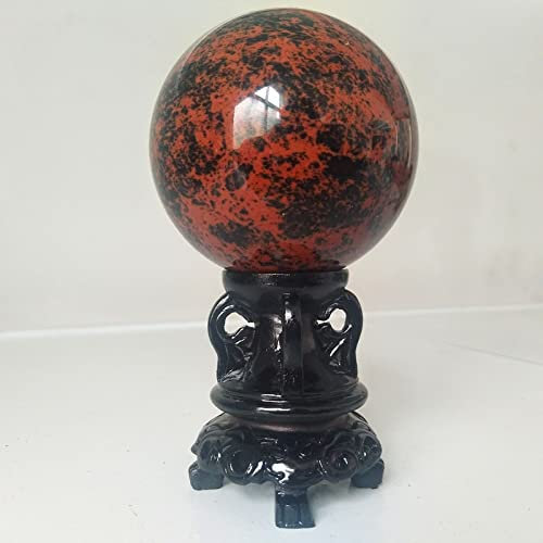 CZMDKEXM Bola de Cristal de obsidiana roja de Piedra Natural, decoración del hogar, Bola de astrólogo, Bola de Feng Shui, Bola y Base, diámetro 95-mm100mm MXZIGTDA