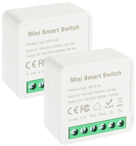 EPLZON 1 vía Módulo de interruptor de luz inteligente, mini interruptor WiFi DIY, Bricolaje AplicacióN Smart Tuya, compatible con Alexa y Google Assistant, Se requiere cable neutro (2 piezas)