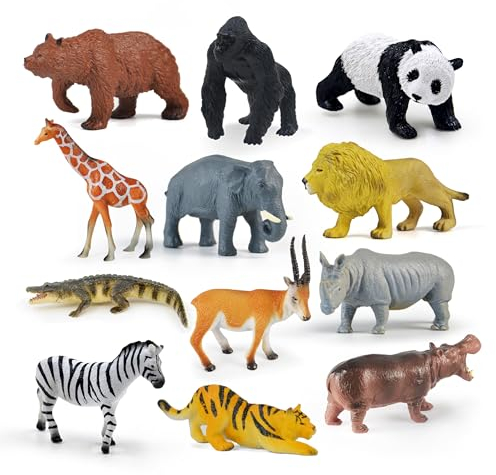 LXONTSG Zoo Giocattolo Bambini, 12 Pezzi Giungla Giocattolo Bambini, Zoo Animali Giocattoli, Animali Figure Giungla, Mini Giungla Giocattolo, Plastica Figure Zoo, Animali Giungla Bambini