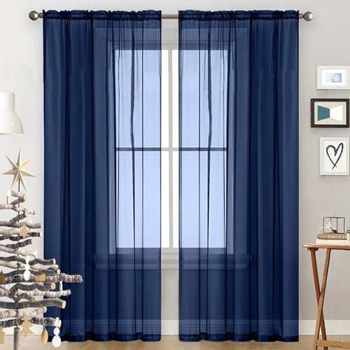 GAIFNAG Rideaux de Porte Chenille 160 x 240 cm 100% Polyester/Transparent Intérieurs Translucide avec Oeillets Rideaux Modernes pour Chambre Fenêtre Salon Coucher, Bleu Foncé