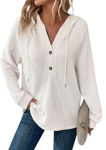 Generisch Pullunder Damen Oberteile Longbluse Hemdbluse Strickpullover Oversize Hoodie Sommer Sweatshirt Weiß L