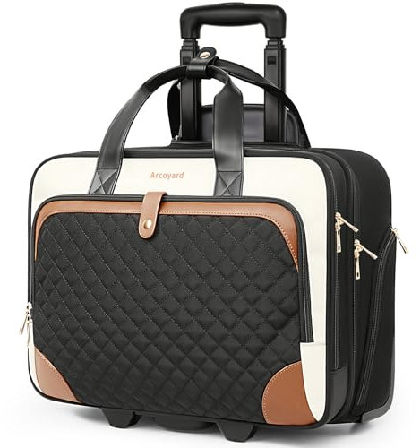 Arcoyard Maletín con ruedas para laptop para mujeres y hombres con 2 ruedas y asa telescópica de doble barra, bolsa de computadora con ruedas para el trabajo, viajes, diseño apto para TSA, beige y