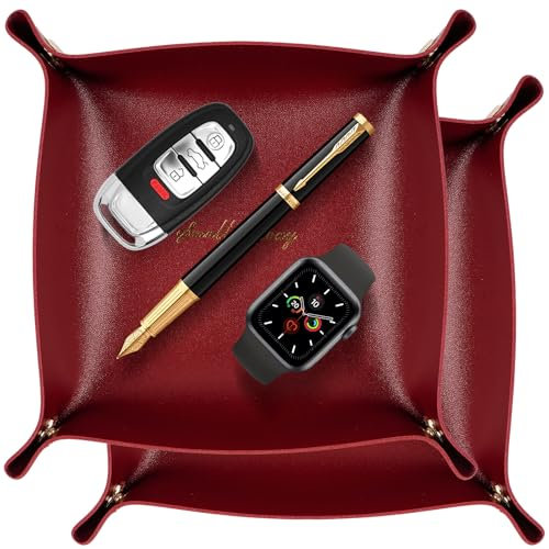 AIBAOBAO Ablageschale Leder, 2 x Schlüsselablage Organizer, Taschenleerer Klein 15 x 15 cm, Tablett Leder Faltbar, Ablageschale für Schmuck Schlüssel Münzen Handy Schreibwaren Uhr Portemonnaie