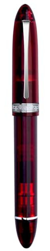 erofa Majohn V60 - Penna stilografica triangolare a stantuffo, pennino fine, in resina rossa trasparente, con confezione regalo