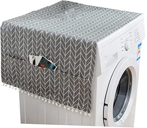 GOOHOCHY Copertura Per Lavatrice Slim Traspirante Design Geometrico Grigio Con Frecce Protezione Antipolvere e Decorativa Per Ambienti Di Lavanderia e Frigorifero