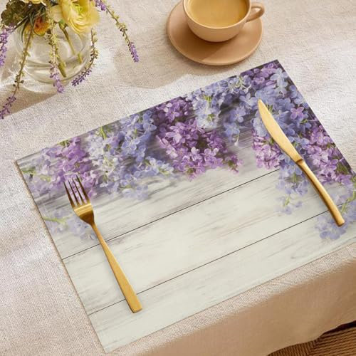 Lilac Place Mats Set of 4, Wood Board Texture, Soft Washable Fabric Durable Placemats for Dining Room Kitchen Table Tablemats Decor, 12x18 Inch Purple