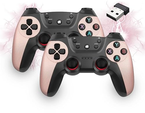 XIXIMENG Manette de jeu sans Fil USB pour Multijoueur,Double Shock contrôleur sans fil,2.4G avec récepteur Gamepad Joystick pour Linux/PC/Android/Windows/TV,Plug & Play Manettes à effet Hall (Rose)