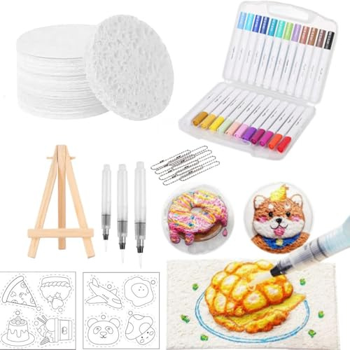 Magic Puffy Paint Kit 3D Drawing Magic Canvas Sponge, Puffy Popcorn Drawing Texture Painting Kit, DIY (Circle)