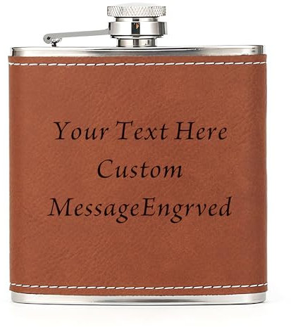 Hip Flask Personalised Hip Flask for Men Custom Engraved PU Leather Hip Flasks Whisky Flask Wedding Best Man Gifts for Usher Groomsmen Groom Father of The Bride (Brown, Design 1)