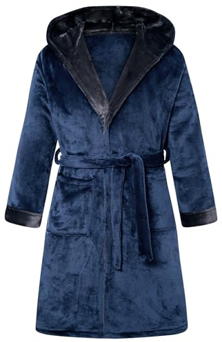 ALISISTER Bata de Hombre en Franela Polar con Capucha - Albornoz de Sauna y Casa para Hombres, Tallas M a XXL
