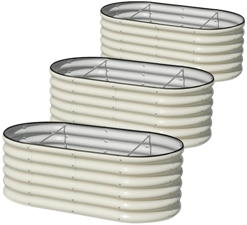 SnugNiture Hochbeet für den Außenbereich, 43,2 cm hoch, verzinkter Metall-Pflanzkasten, Hochbeet zum Anpflanzen von Gemüse, Pflanzen, Obst, Beige-Weiß, 3 Stück, 1,2 x 0,6 x 0,5 m