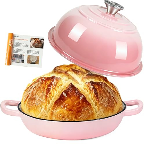 AHJ Dutch Oven For Sourdough Bread Baking,26cm/5.7L Enameled Cast Iron Pot | Non-Stick Sourdough & Casserole Dish,Casserole Pot for Bread Baking,Roasting,Best Gift for Valentine's Day (Pink)