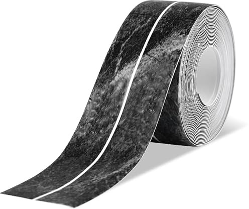 GIUSOBG 5M x 36mm Plinthe Souple Autoadhésive Marbre Noir PVC Joint Douche | Plinthe Bande Etancheite Salle de Bain Ruban Adhésif Joint Autocollant,Cuisine les Toilettes Anti-Moisissure Calfeutrage