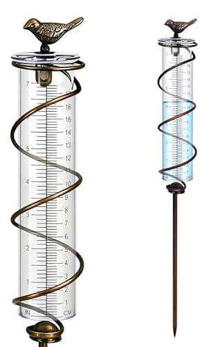 Jsleid Regenmesser Litermesser, Glas Niederschlagsmesser (Vogel) | Niederschlagsmesser mit Erdspieß Metall, Gartendeko Regenmesser Frostsicher, für Hof Deck Rasen Landschaft und Gartenzubehör