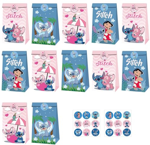 12 stück Party Geschenktaschen mit Henkel,Geschenktüten Kindergeburtstag,Papiertüten mit Henkel（b