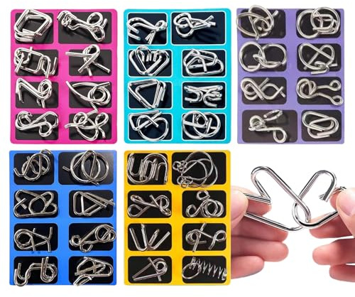Metall Knobelspiele Set 3D, 5 Sets Metall Puzzle Set, Denksports Gehirnrätsel Lehrreiches Denkspiel, Denksports Puzzle Metalls mit Ring, Denk Sport Aufgaben Puzzles, für Teens Schule Reise Party