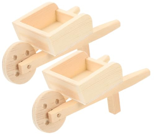 Abaodam 2 Pcs Miniature Wooden Wheelbarrows Doll House Barrows Models Mini Cart for Dollhouse Accessories and Garden Micro Landscape Decoration