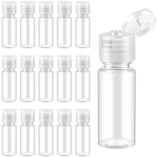 Lunhoo 15 Pcs 15 ml/0.5 oz Clear Plastic Small Travel Bottles for Toiletries, Mini Refillable Cosmetic Sample Containers with Filp Cap for Shampoo Lotion Foundation Essential Oils