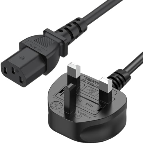 3M 3 Prong UK Plug 18 AWG Power Cord, IEC 320 C13 Power Cable for Treadmills Vizio, Samsung TV, LG TV, Dell, Asus, Sharp, Laptop, Printer, Scanner, Radio, Speakers Power Charging Cable Cord