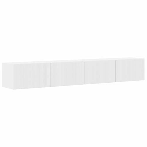 SKTQYQO Meuble TV mural 2 pièces blanc brillant 98 x 31 x 29,5 cm | Bois d'ingénierie, portes pivotantes à 90°, design moderne, pour salon