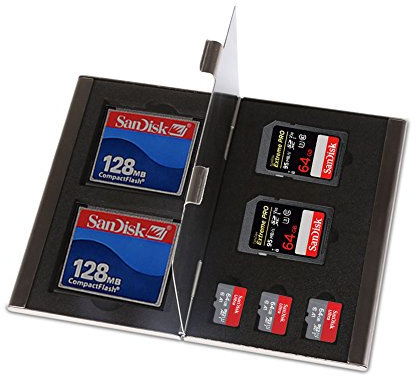King of Flash Anti-shock Waterproof Silver Stainless Steel Metal Memory Card Case Holder Hard Storage 2 x SD SDHC SDXC (Secure Digital) 3 x Micro SD and 2 x CF (Compact Flash) Card