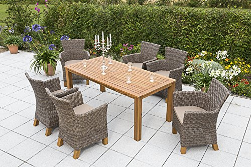MERXX 13tlg. Toskana Set, 6 Toskana Sessel inkl. Kissen, 1 Tisch, 185 x 90 cm, Natur