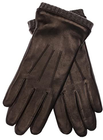 EEM Herren Lederhandschuhe, weiches italienisches Leder, Fleecefutter, Strickbündchen, schwarz/anthrazit S