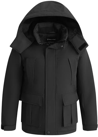 wantdo Boys Winter Coat Waterproof Snowboard Ski Jacket Warm Thick Rain Coat Kids Coats with Removable Hood Black Size 10-12