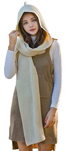 Xiang Ru 120 * 22cm Damen Mädchen Winter Warm Schal Mütze Strickmütze Schalmütze Schlupfmütze Weiss