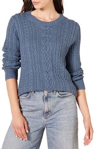 Amazon Essentials Morbido Maglione Girocollo a Maniche Lunghe Stile Fisherman Lavorazione a Trecce (Disponibile in Taglie Forti) Donna, Blu Puntinato, M
