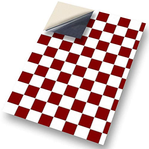 Stick & Go Self Adhesive Dolls House Wallpaper 1/12th Scale Vinyl Sheets | Red and White Checkered Floor Tiles No 44