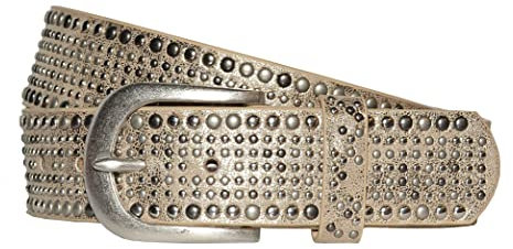 Just -Key Fashion Damen Gürtel - Vintage Gürtel - Teilleder Nietengürtel in 15 Farben - Gold Metallic Länge 100 cm