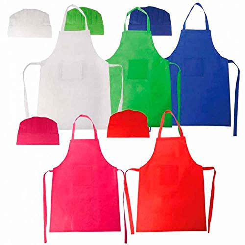 25 Delantales Infantiles con Gorro de Cocina en colores surtidos. Detalles para Cumpleaños, Fiestas, Colegios y Eventos Infantiles. Set pequeños cocineros.