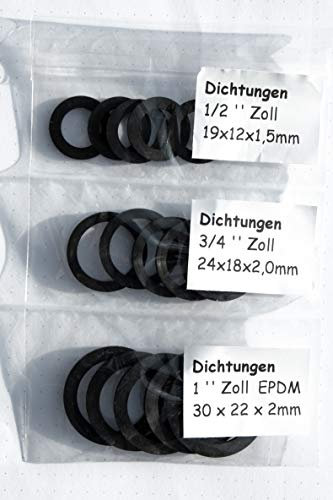 Set 15 Stück Flachdichtungen Gummidichtungen 1/2, 3/4, 1 aus EPDM für Sanitär, Garten, Bad, Küche, Handwerk (5 Stück je Größe, 3 Sets)
